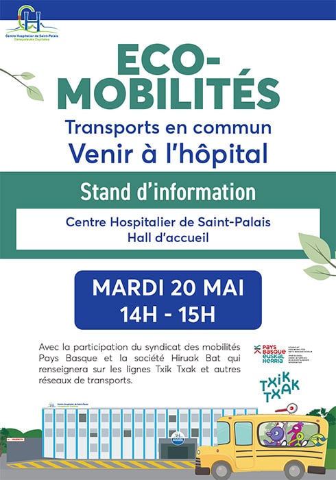 Ecomobilité pour venir à l&rsquo;Hôpital : stand d&rsquo;information mardi 20 mai Saint Palais
