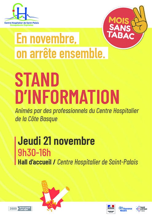 Moi(s) sans Tabac : information et aide au sevrage tabagique Saint Palais 21 novembre