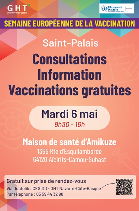 Semaine européenne de la vaccination : vaccinations gratuites Saint-Palais 6 mai